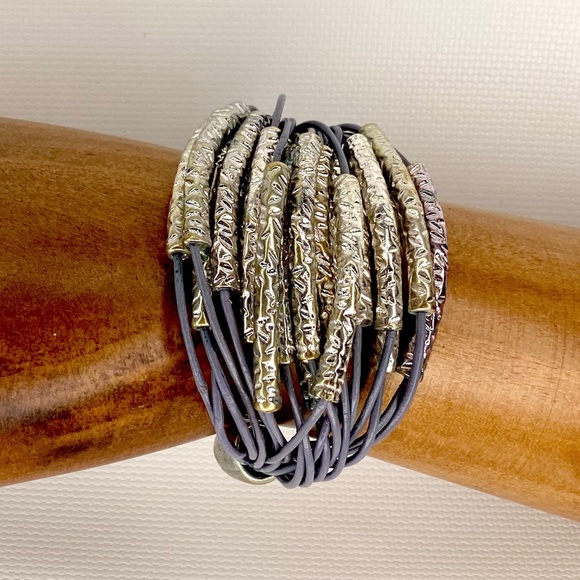 Multi Strand Cord Silver Tone Boho Chic Bracelet - Picture 1 of 8
